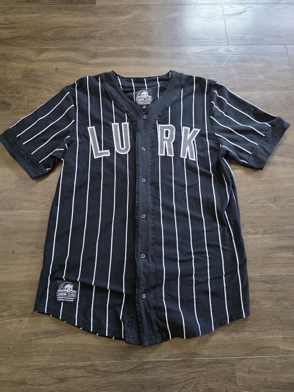 Lurking Class Sketchy Tank LURK Pinstripe Baseball Jersey Skull Black XL